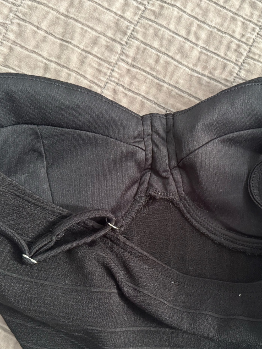 Black Corset Style Crop Top Bustier Strappy Stretch Boned Bralette Size M - Picture 4 of 5